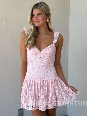 Stella Laguna Beach Blush Pink Crochet Mini Dress